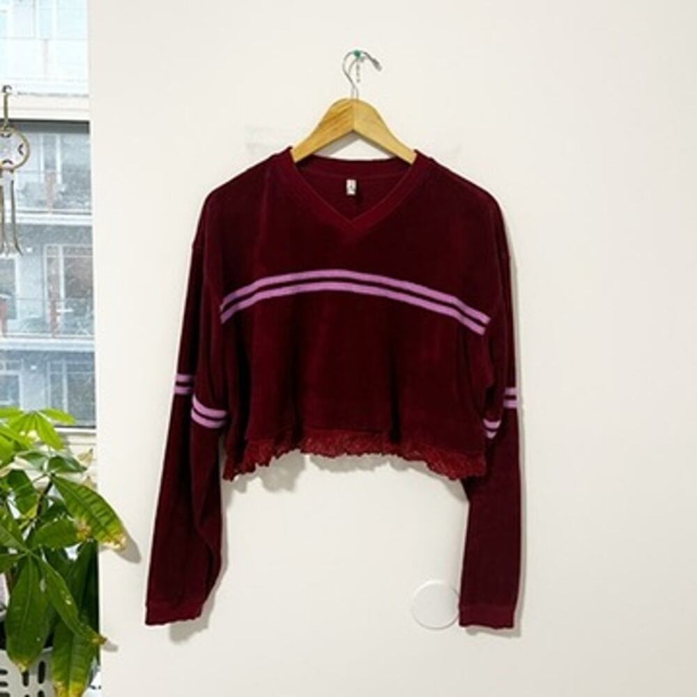 Free People Red & Pink Lace Cropped Sweater Size XS